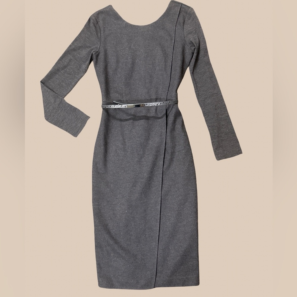 Max Mara Charcoal Grey Wool V-back Midi Dress size M